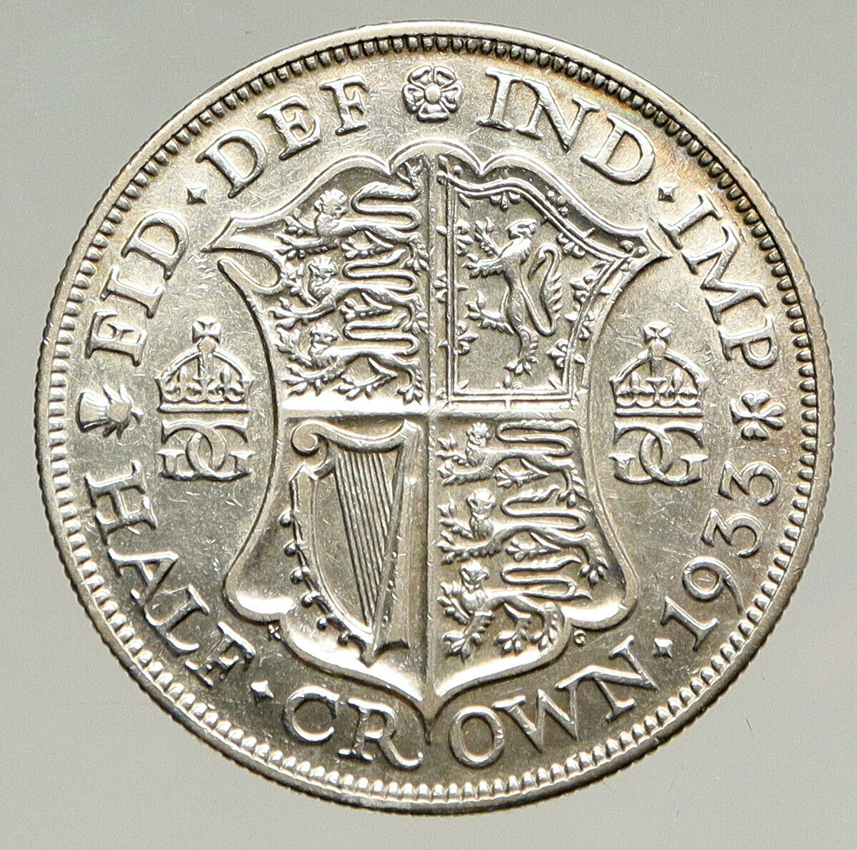 1933 Great Britain UK United Kingdom King George V SILVER 1/2 Crown Coin i94117