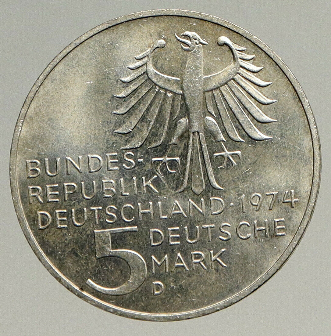 1974 GERMANY Immanuel Kant Philosopher VINTAGE Silver German 5 Mark Coin i94112