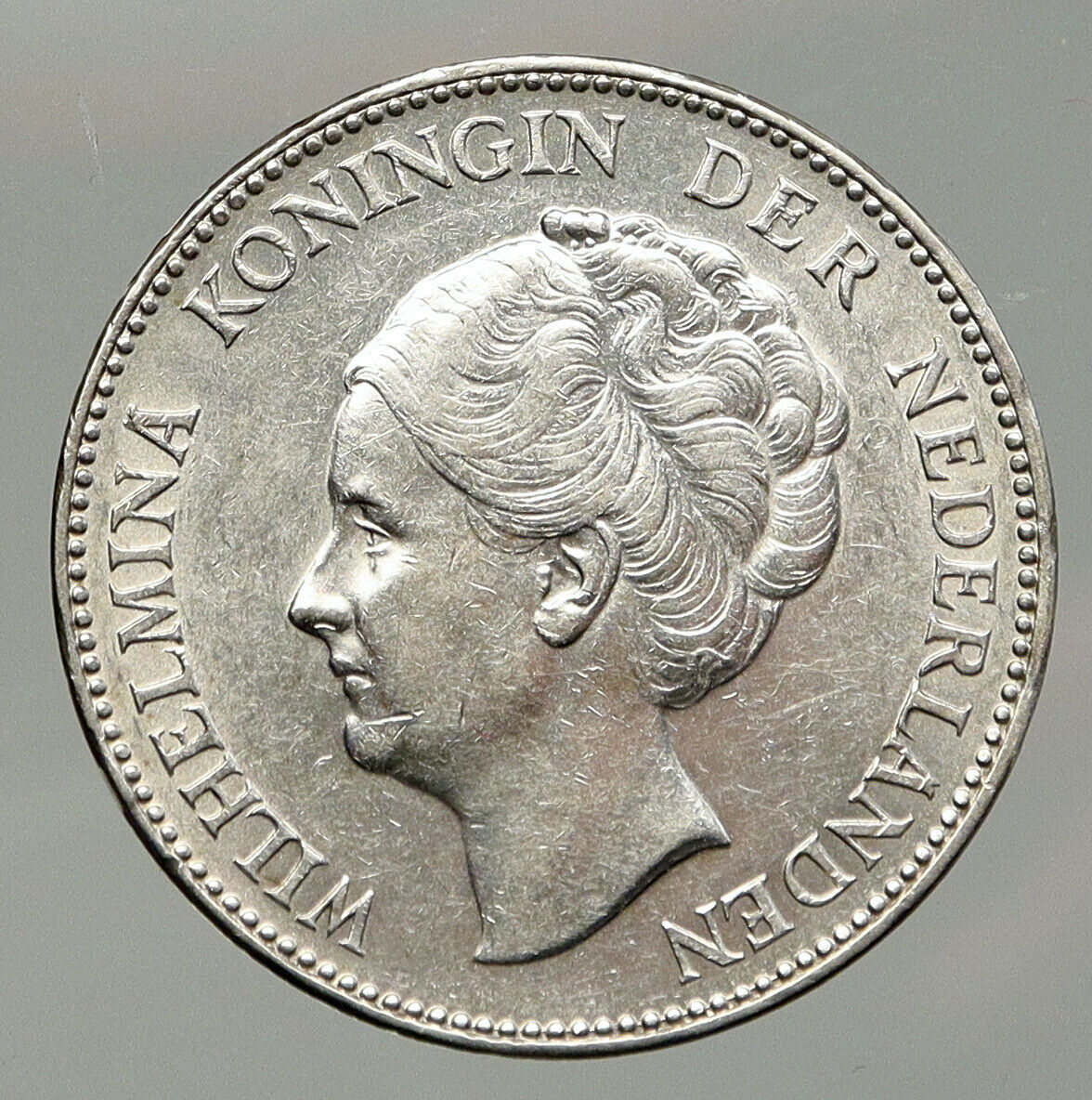 1940 Netherlands Kingdom w Queen WILHELMINA VINTAGE Silver 1 Gulden Coin i92618