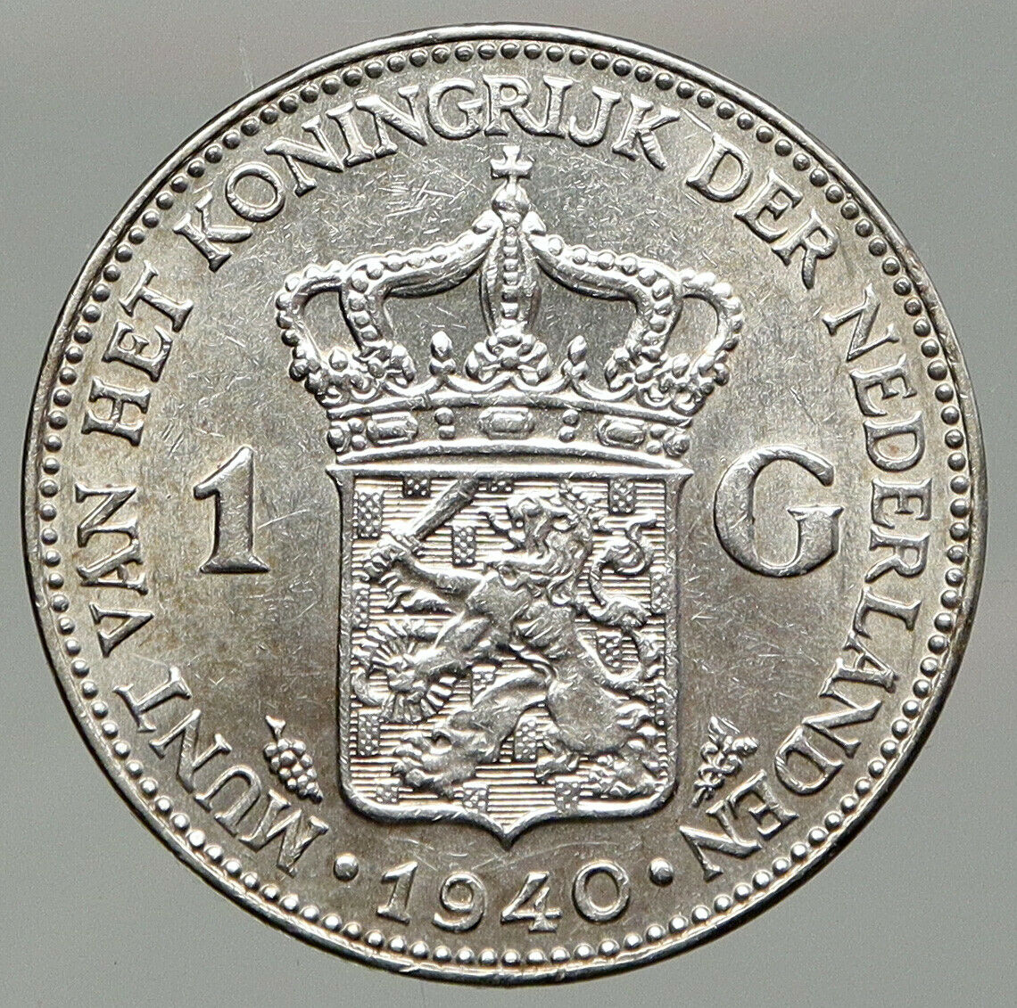 1940 Netherlands Kingdom w Queen WILHELMINA VINTAGE Silver 1 Gulden Coin i92618