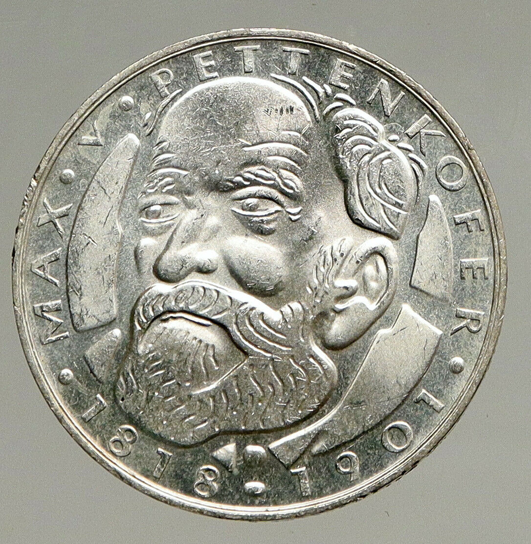 1968 GERMANY Chemist Hygienist Max Pettenkofer OLD Vintage 5 Mark Coin i94105