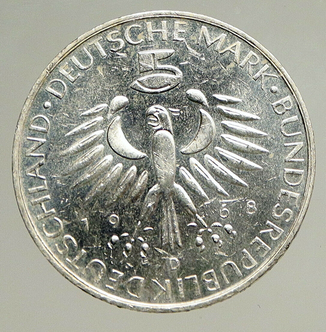 1968 GERMANY Chemist Hygienist Max Pettenkofer OLD Vintage 5 Mark Coin i94105