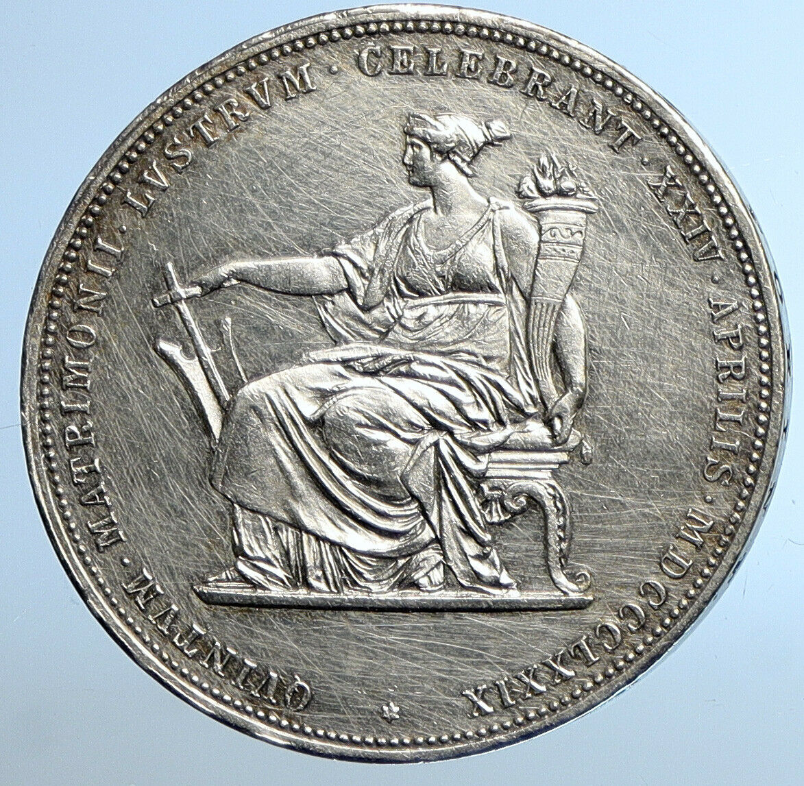 1879 AUSTRIA King FRANZ JOSEPH I & ELISABETH Old Silver 2 Gulden Coin i110811