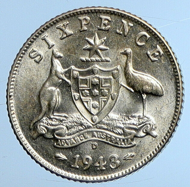 1943 D AUSTRALIA King George VI Kangaroos Antique Silver Sixpence Coin i110787