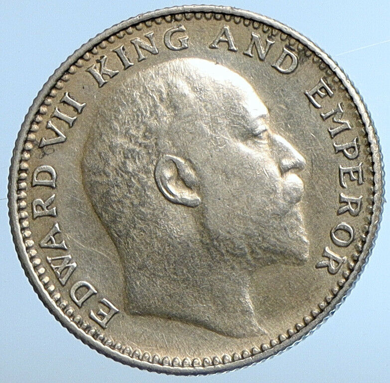 1910C King EDWARD VII United Kingdom British INDIA Silver 1/2 Rupee Coin i110795