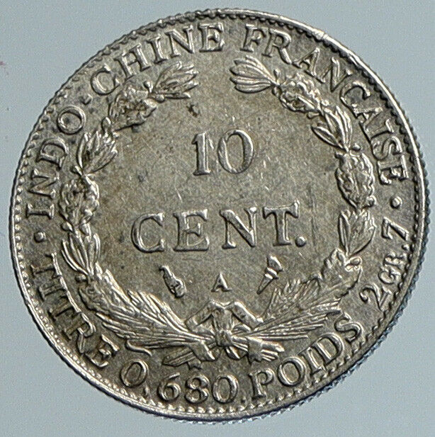 1929 A FRENCH INDO-CHINA Antique Silver 10 Centimes Coin France Republic i110773