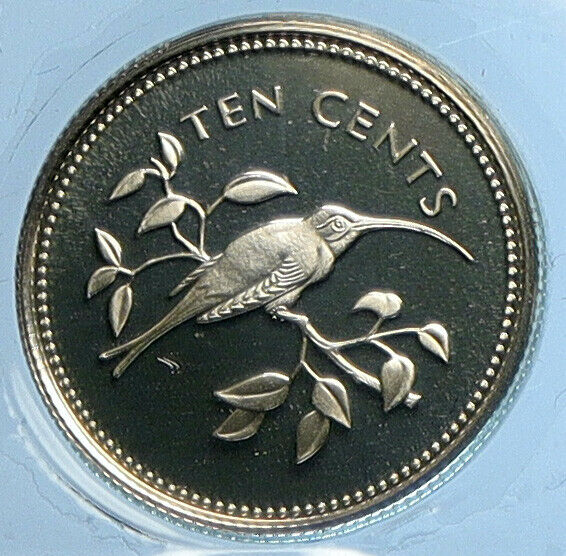 1974 BELIZE Avifauna Long-tailed HERMIT BIRD Proof Silver 10 Cents Coin i110785