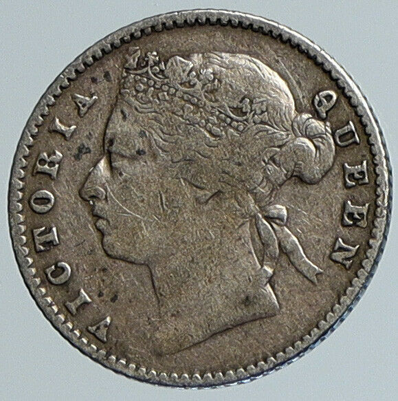 1881 STRAITS SETTLEMENTS UK Queen Victoria VINTAGE Antique 10 CENT Coin i110780