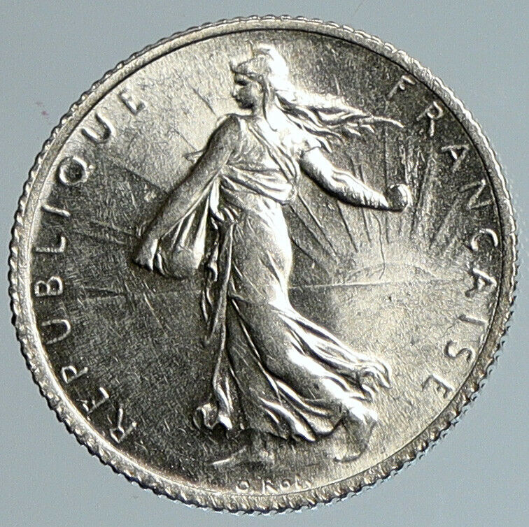 1919 FRANCE w La Semeuse Sower Woman ANTIQUE Silver 1 Franc French Coin i110776