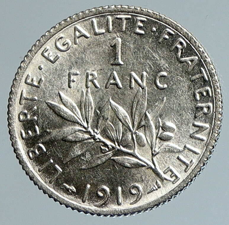 1919 FRANCE w La Semeuse Sower Woman ANTIQUE Silver 1 Franc French Coin i110776