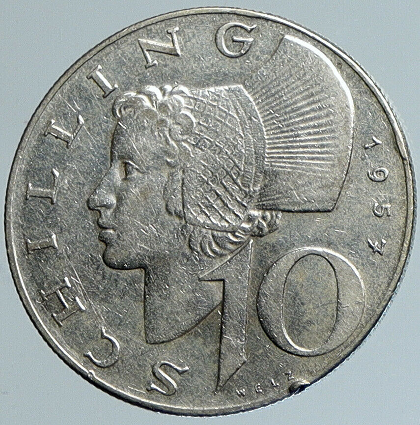 1957 Austria Wachau Woman 10 Schilling OLD Silver Austrian Coin Shield i110766