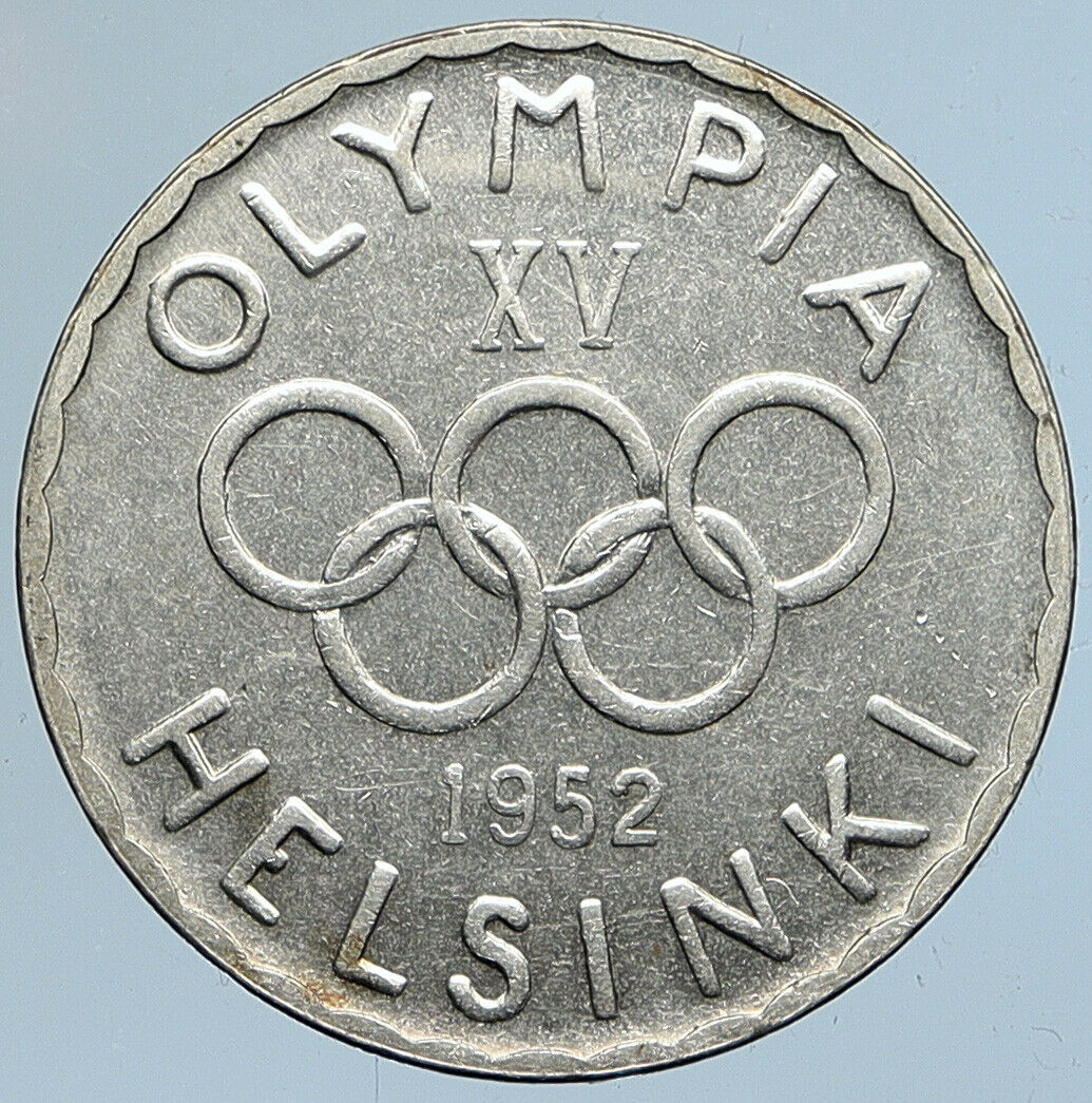 1952 FINLAND Summer Olympics Logo Rings Genuine Silver 500 Markkaa Coin i110742