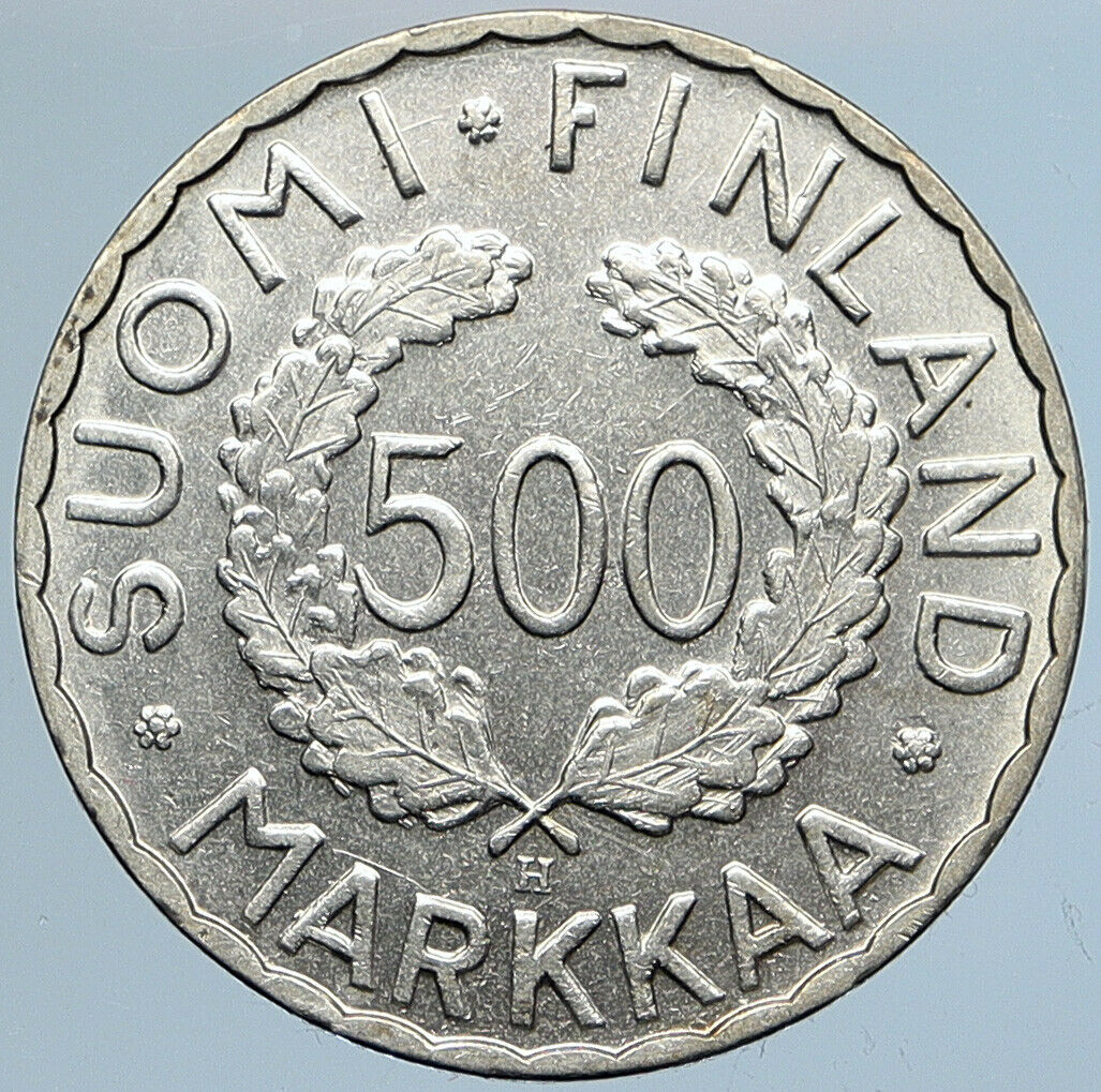 1952 FINLAND Summer Olympics Logo Rings Genuine Silver 500 Markkaa Coin i110742