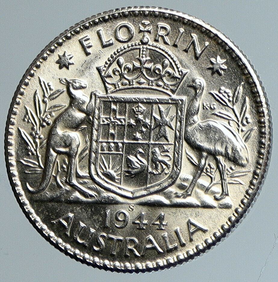 1944 S AUSTRALIA King George VI Kangaroos VINTAGE Old Silver Florin Coin i110764