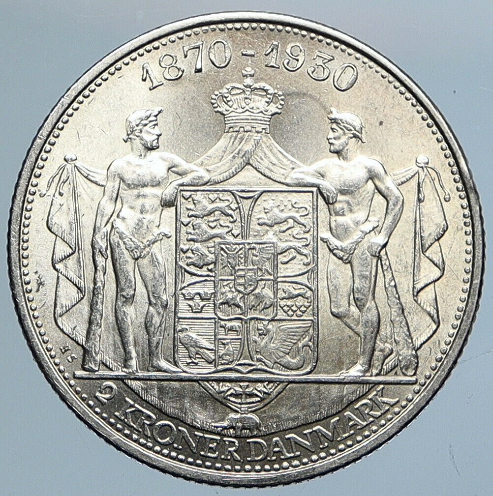 1930 DENMARK Kings CHRISTIAN X Antique OLD Genuine Silver 2 Kronor Coin i110746