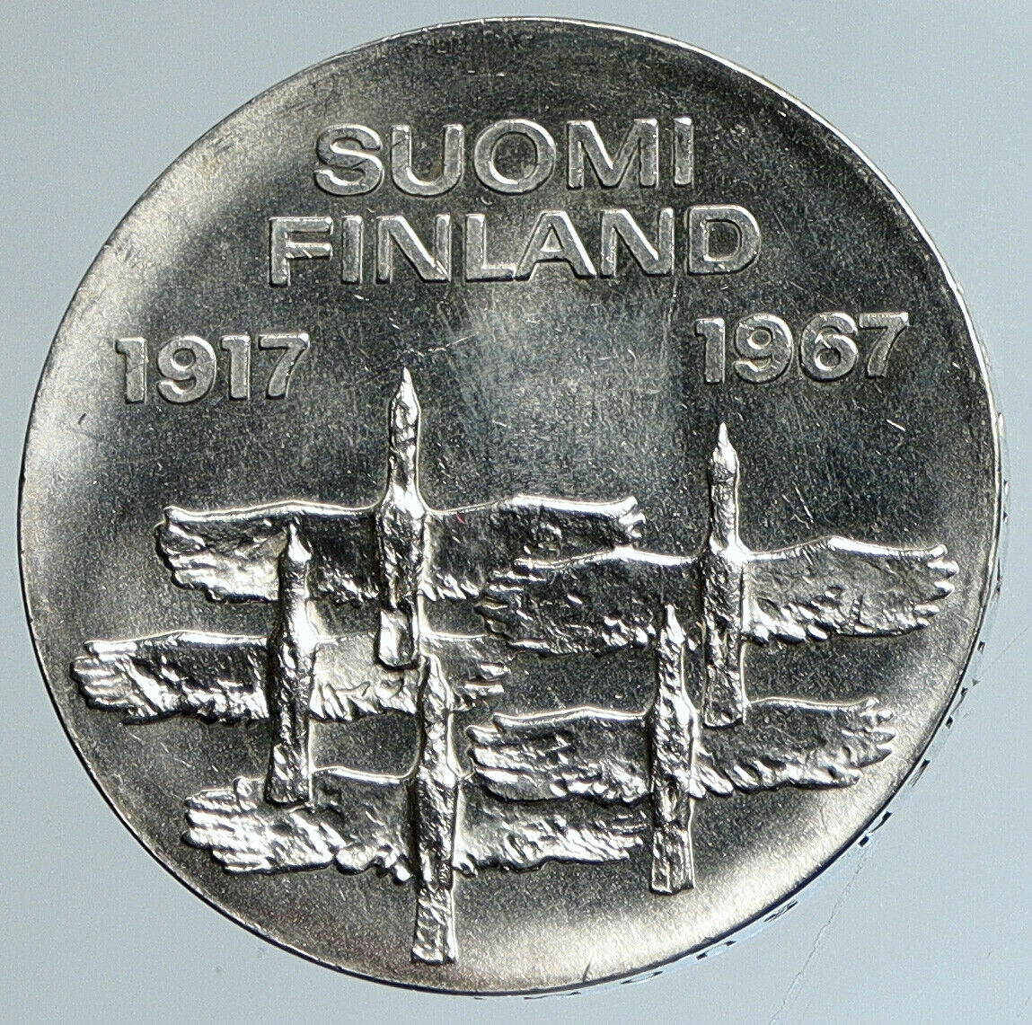 1967 FINLAND Geese Flying 50Y Independence OLD Silver 10 Markkaa Coin i110778