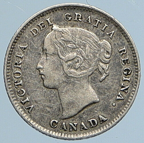 1896 CANADA UK Queen VICTORIA Vintage Antique OLD Silver 5 Cents Coin i110747