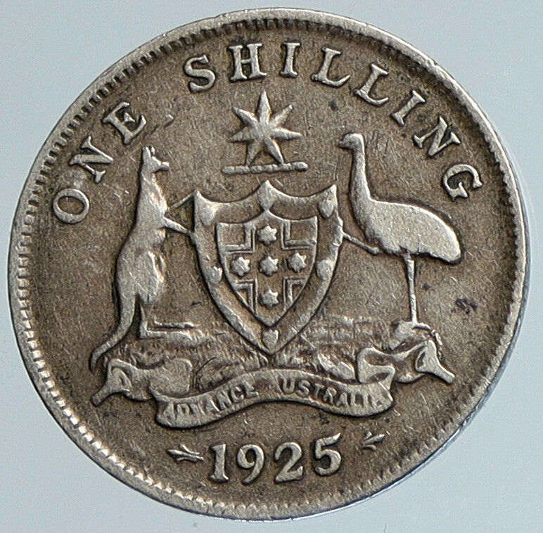 1925 AUSTRALIA UK King George V KANGAROO Genuine Silver Shilling Coin i110758