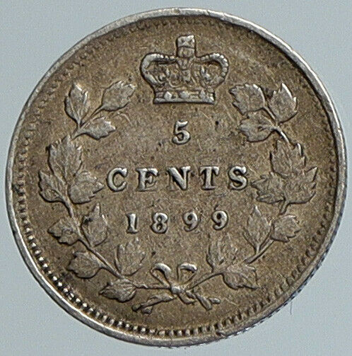 1899 CANADA UK Queen VICTORIA Vintage Antique OLD Silver 5 Cents Coin i110782