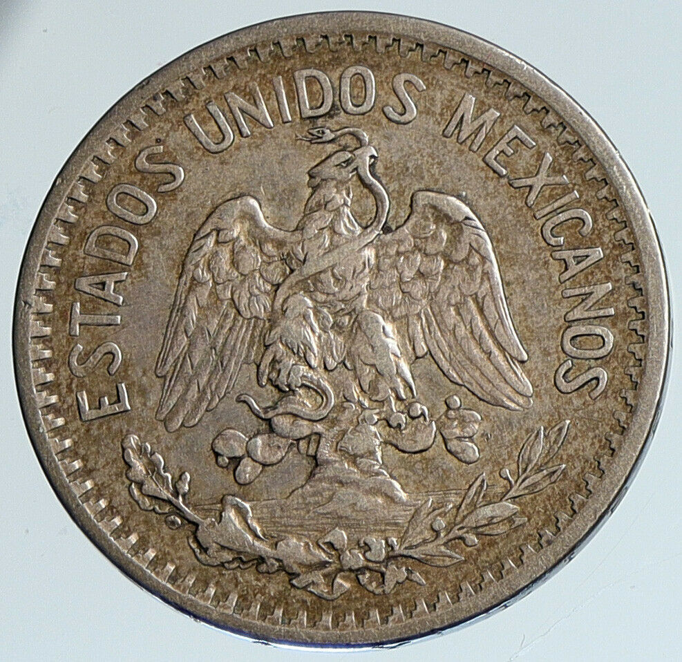 1907 MEXICO City EAGLE CACTUS SERPENT Silver 50 Centavos Mexican Coin i110765