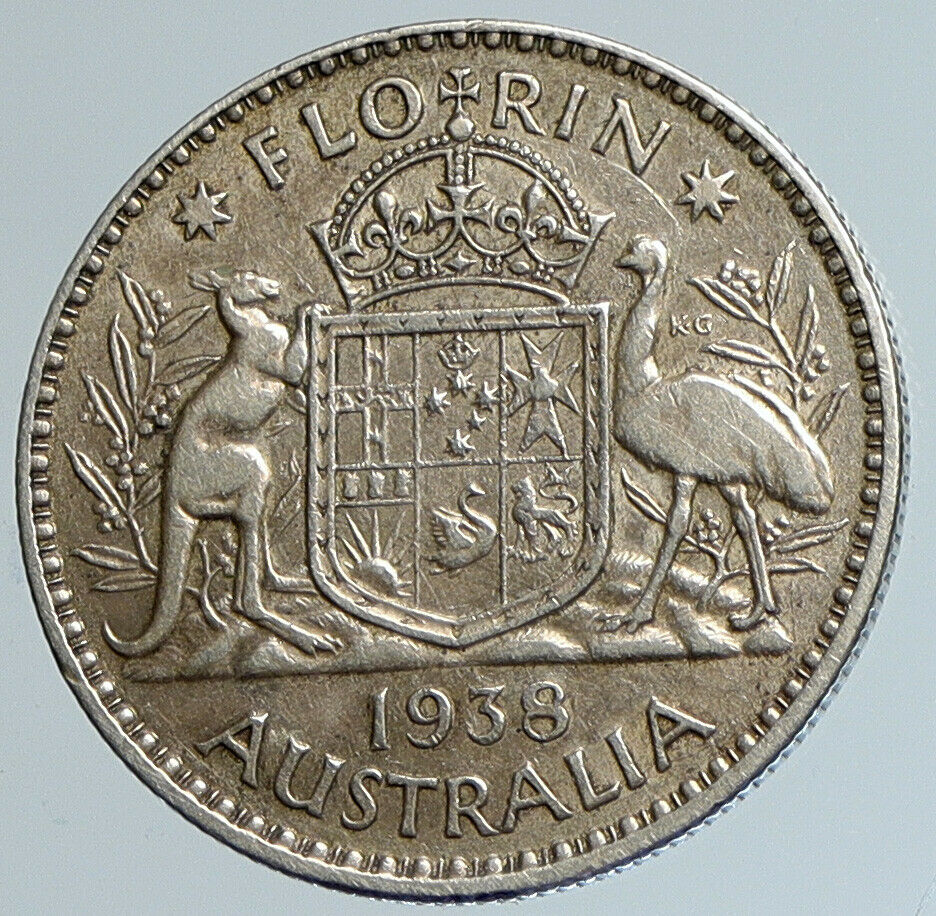 1938 AUSTRALIA Large King George VI Kangaroos OLD Silver Florin Coin i110761