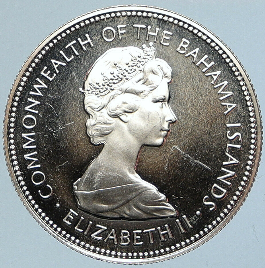 1973 BAHAMAS UK Queen Elizabeth II Marlin Proof Silver Coin 50 Cent Coin i110756