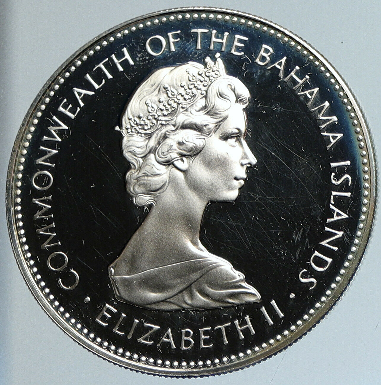 1973 The BAHAMAS UK Queen Elizabeth II FLAMINGO Old Proof Silver $2 Coin i110768