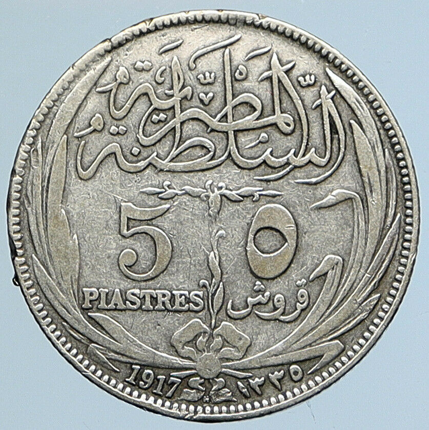 1917H EGYPT Sultan Hussein Kamil ANTIQUE Silver 5 Piastres Egyptian Coin i110743