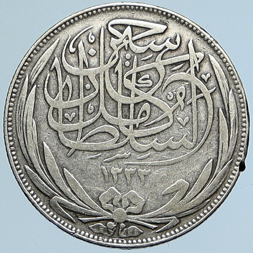 1917H EGYPT Sultan Hussein Kamil ANTIQUE Silver 5 Piastres Egyptian Coin i110743