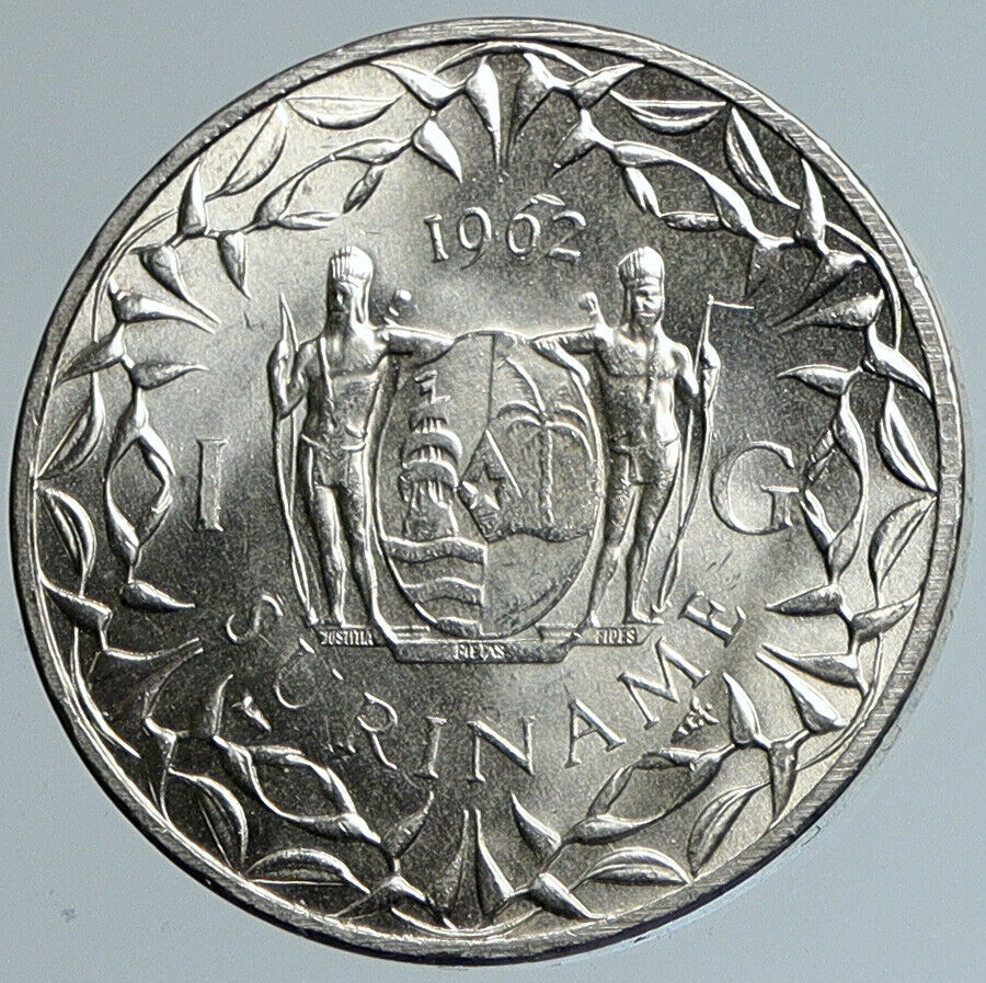 1962 Netherlands Suriname Kingdom Queen JULIANA OLD Silver Gulden Coin i110759