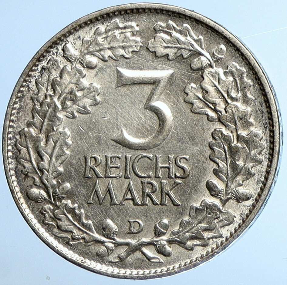 1925 D GERMANY Weimar Republic EAGLE ANTIQUE Silver 3 Reichs Mark Coin i110831