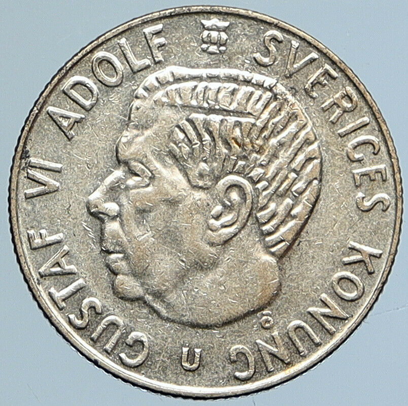 1966 SWEDEN King GUSTAV VI ADOLF Krona Silver SWEDISH Coin Coat of Arms i110753