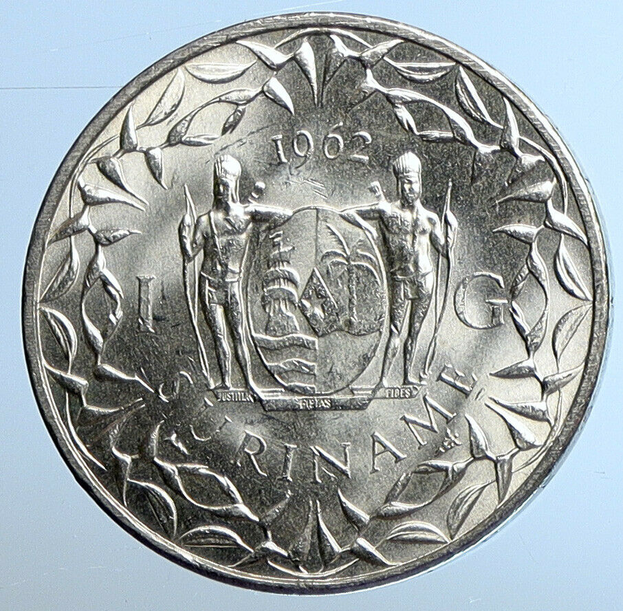 1962 Netherlands Suriname Kingdom Queen JULIANA OLD Silver Gulden Coin i110835