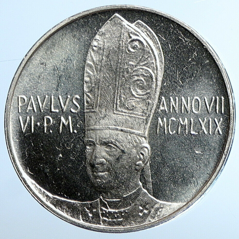 1969 VATICAN City POPE PAUL VI Angel Cross Antique Silver 500 Lire Coin i110834