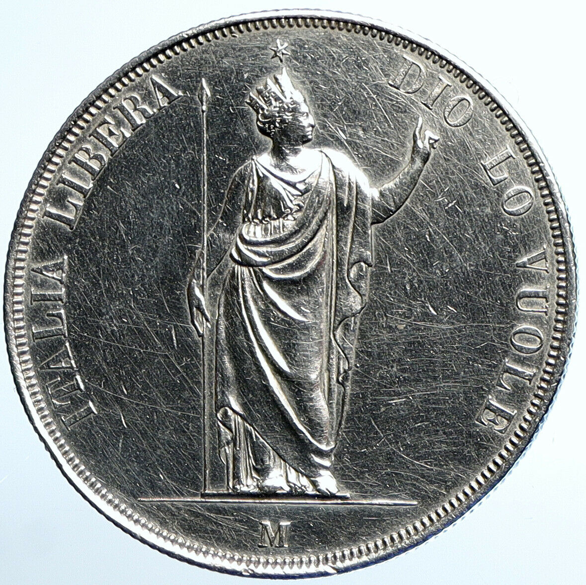 1848 ITALY Italian States LOMBARDY Authentic ANTIQUE Silver 5 Lire Coin i110815