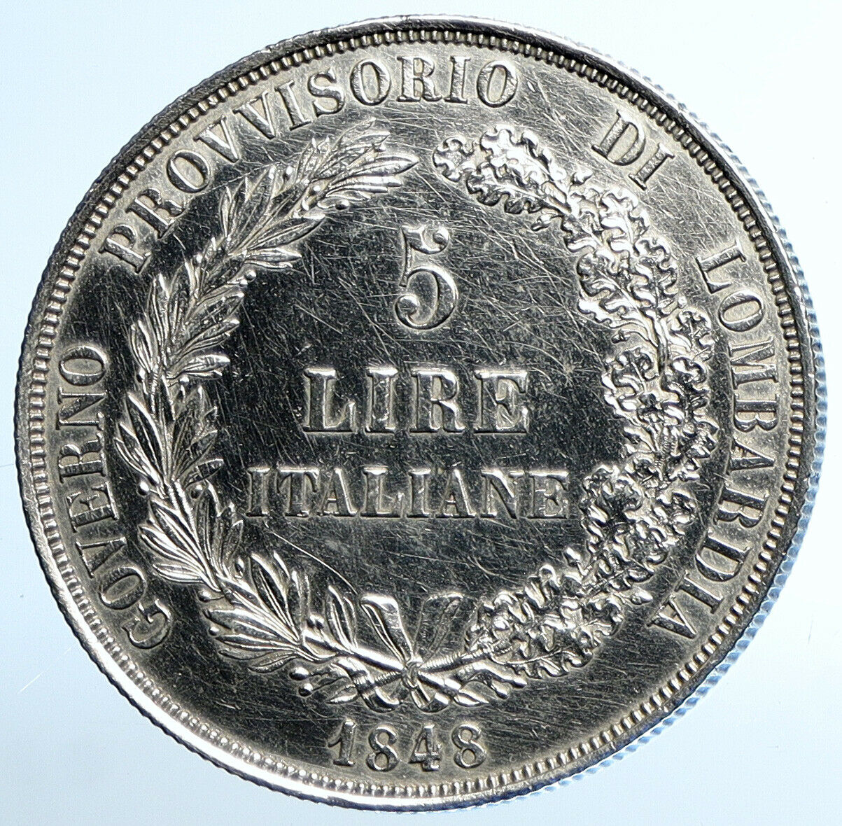 1848 ITALY Italian States LOMBARDY Authentic ANTIQUE Silver 5 Lire Coin i110815