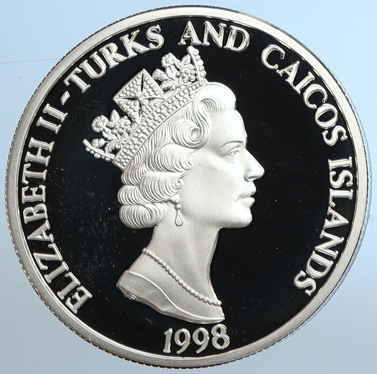 1998 TURKS & CAICOS Queen Elizabeth II Yr of Tiger Silver 20 Crown Coin i110851