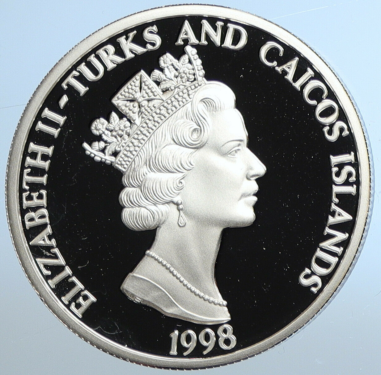 1998 TURKS & CAICOS Queen Elizabeth II Yr of Tiger Silver 20 Crown Coin i110853