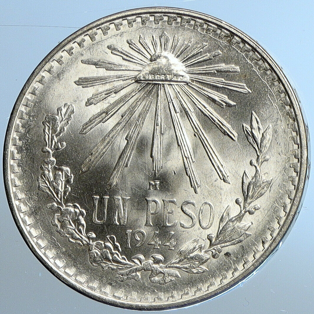 1944 Mo MEXICO Large Eagle Liberty Cap Mexican OLD Silver 1 Peso Coin i110854