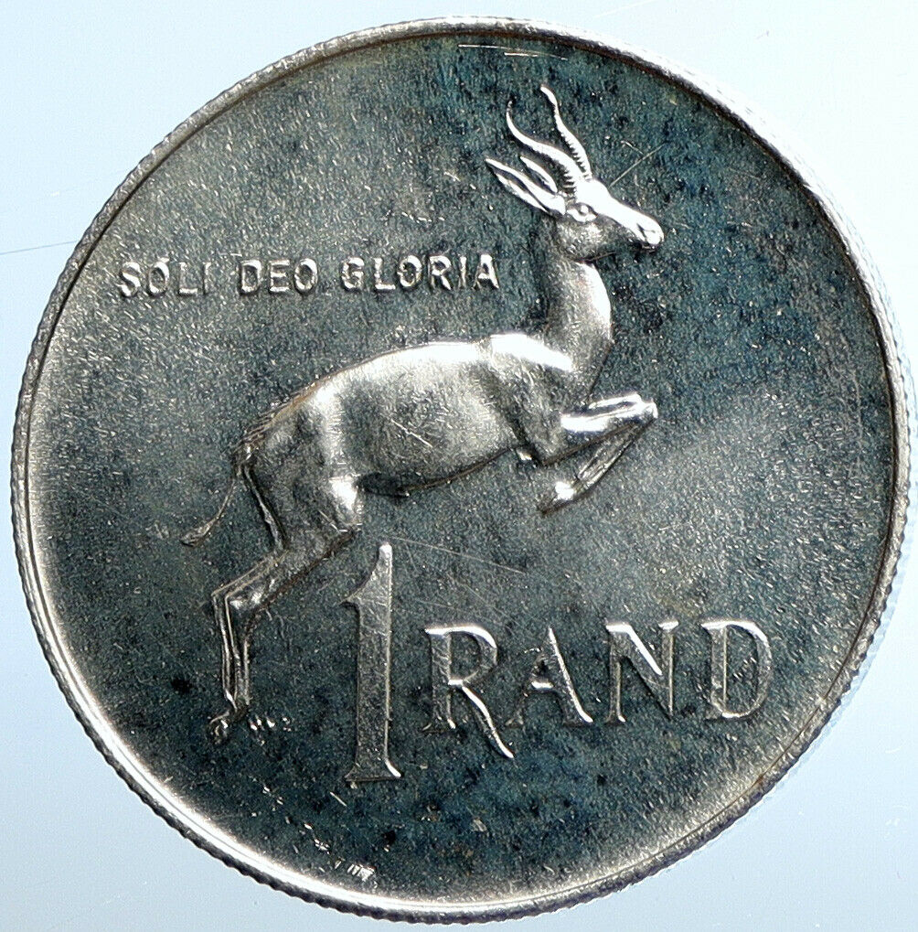 1973 SOUTH AFRICA Spingbok DEER Animal VINTAGE Old Silver 1 Rand Coin i110856