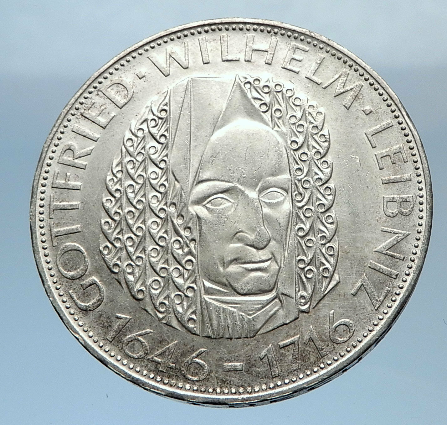 1966 GERMANY Vintage Authentic Silver Wilhelm Leibniz German Coin i71854