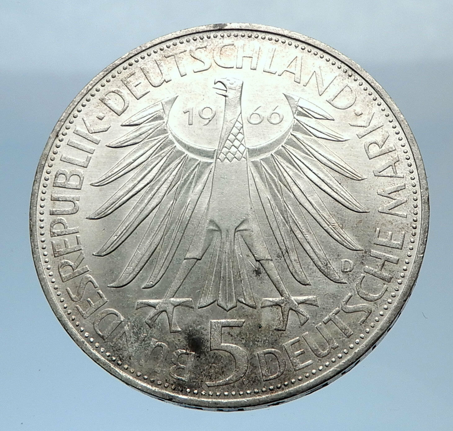 1966 GERMANY Vintage Authentic Silver Wilhelm Leibniz German Coin i71854