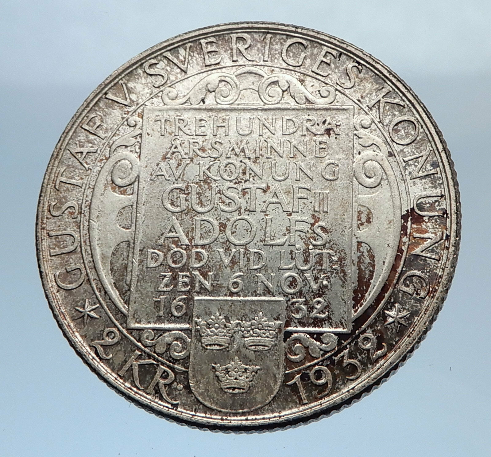 1932 Sweden Silver GUSTAF V w 300th ANNIVERSARY of Gustav II Vintage Coin i71827