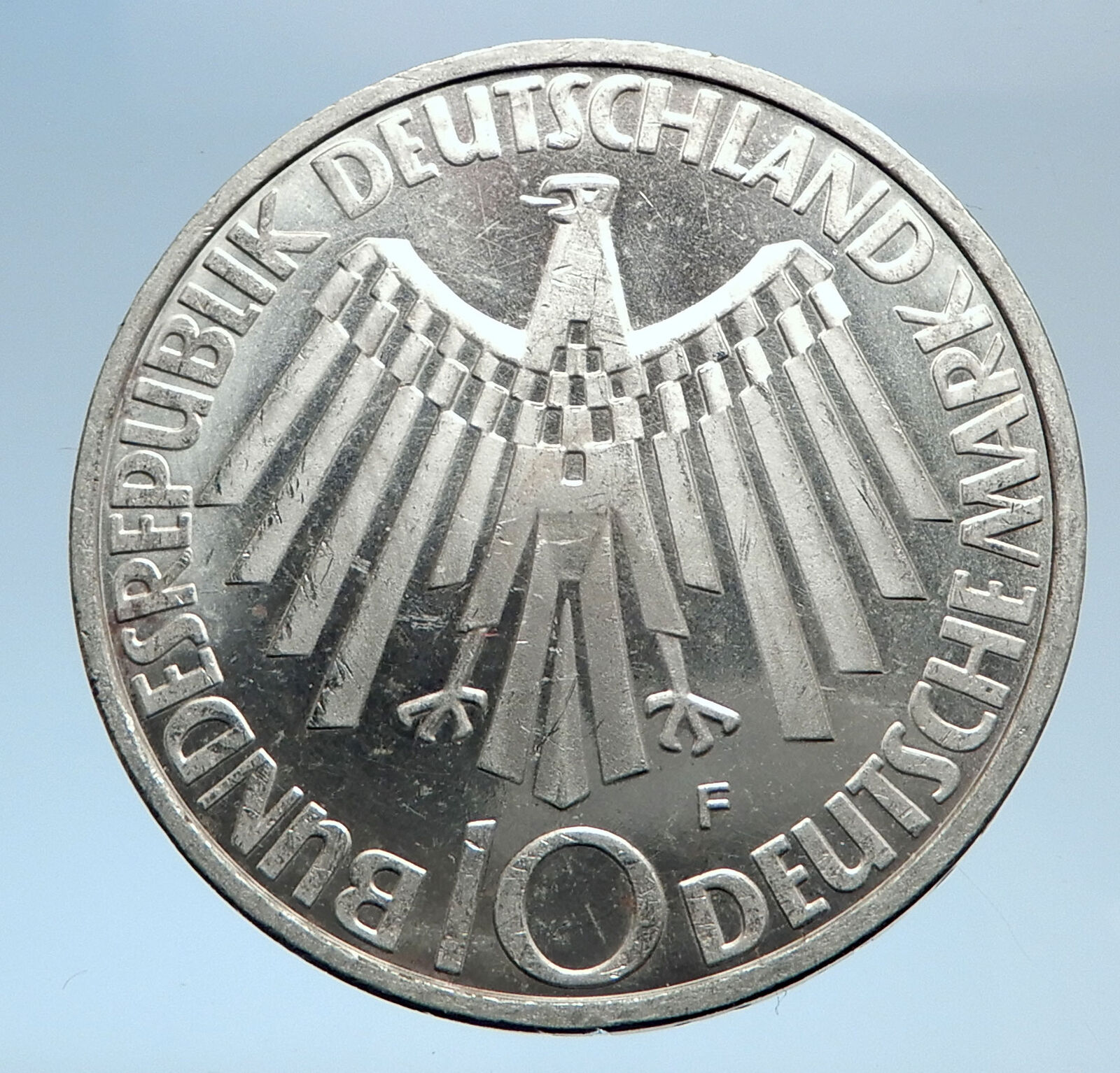 1972 Germany Munich Summer Olympic Games SPIRAL 10 Mark Silver Coin i74040