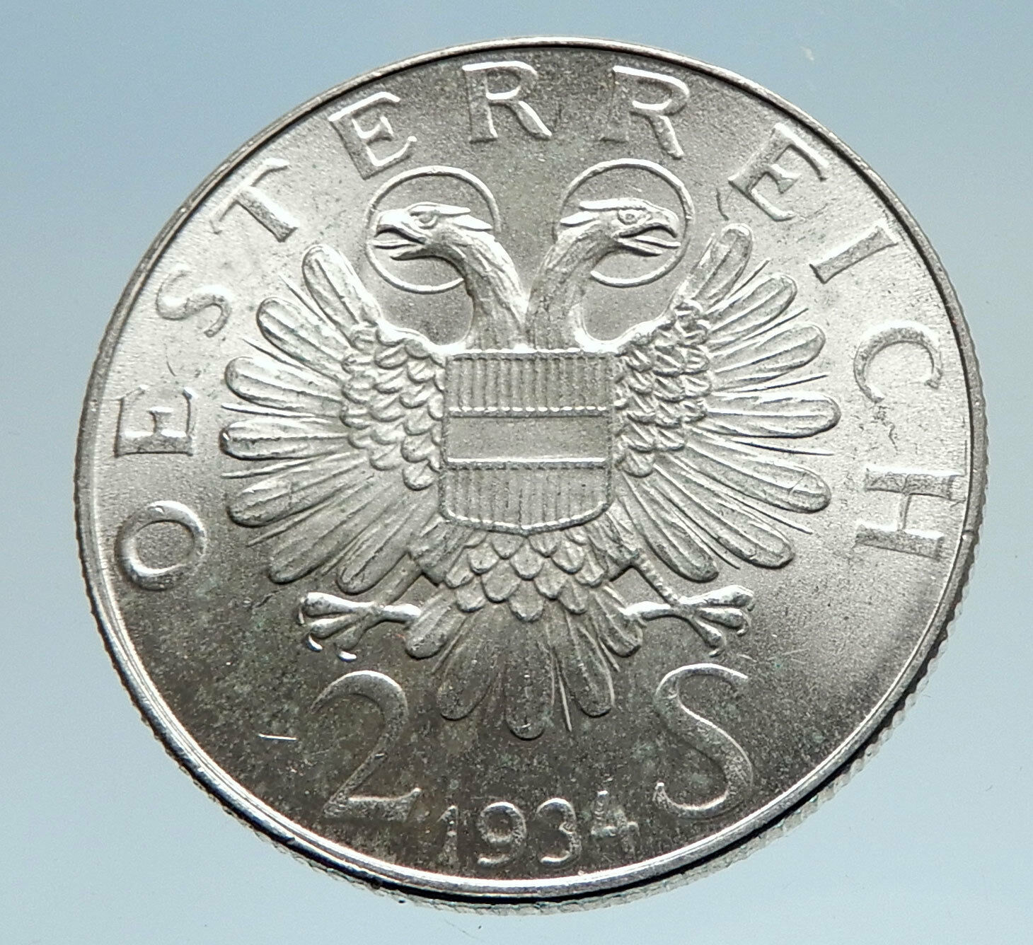 1934 Austria HERO Engelbert Dollfuss Eagle Antique Silver 2 Shilling Coin i74973