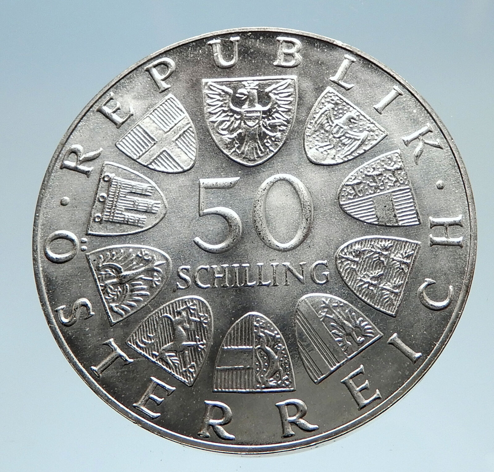 1974 Austria Broadcasting History Antique Genuine Silver 50 Shilling Coin i74976