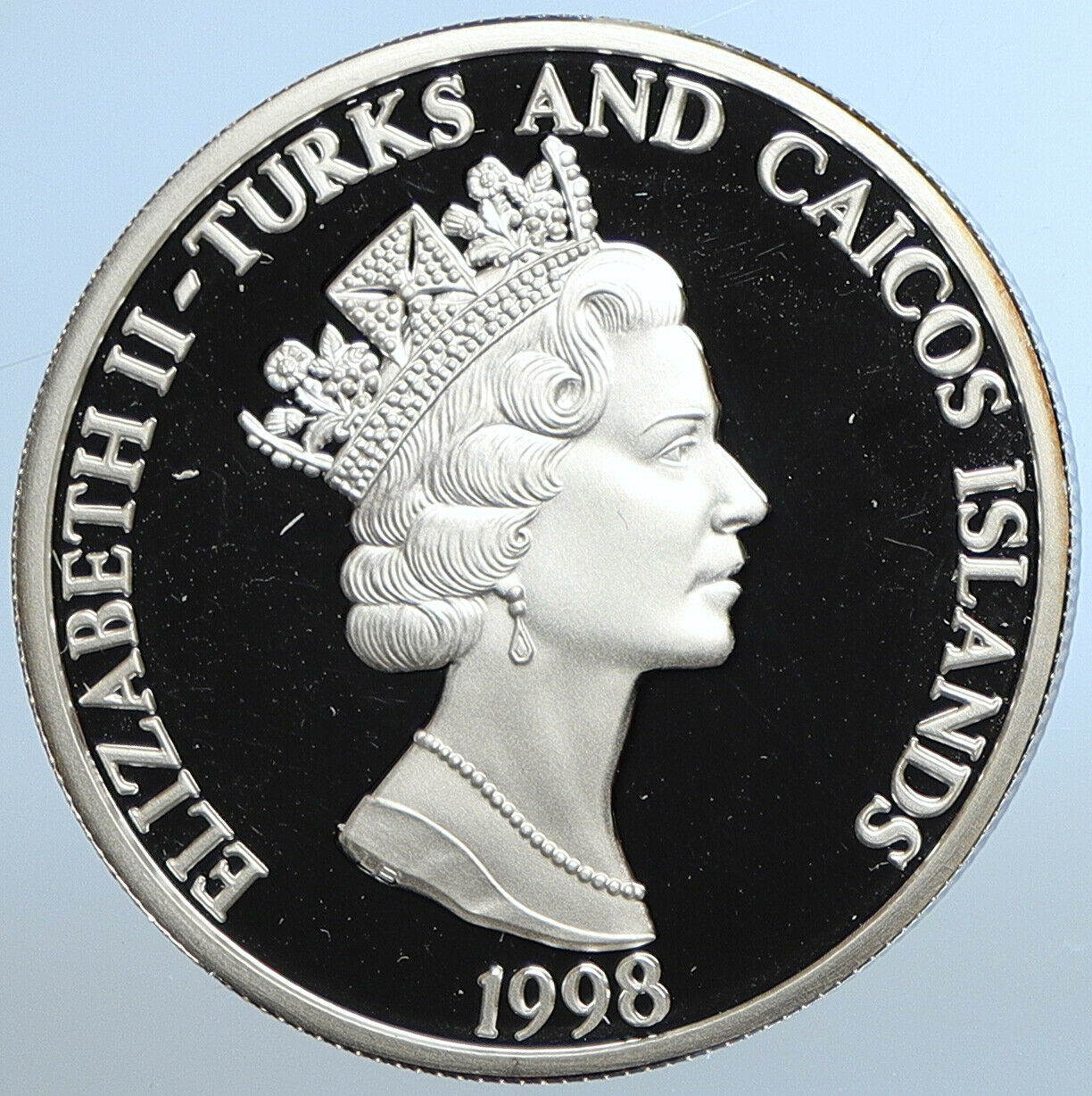 1998 TURKS & CAICOS Queen Elizabeth II Yr of Tiger Silver 20 Crown Coin i110844