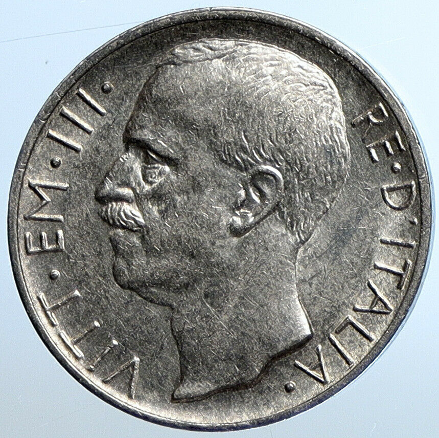 1927 ITALY King Victor Emmanuel III HORSES Silver Italian 10 Lire Coin i110842