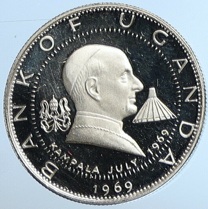 1969 UGANDA Visit POPE Paul VI Antique OLD Proof Silver 2 Shilling Coin i110849