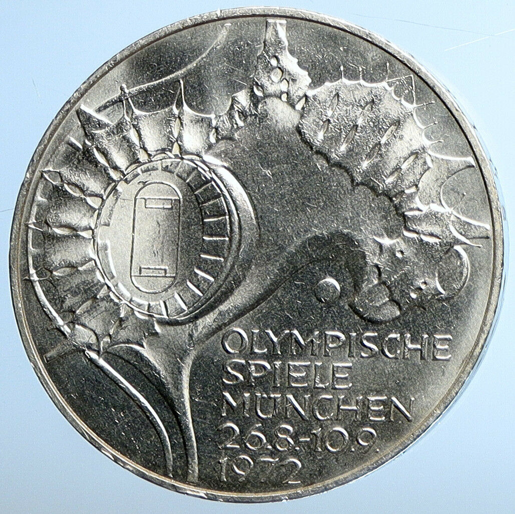 1972 J GERMANY Munich Summer Olympics Schleife BU Silver Coin 10 Mark i110895